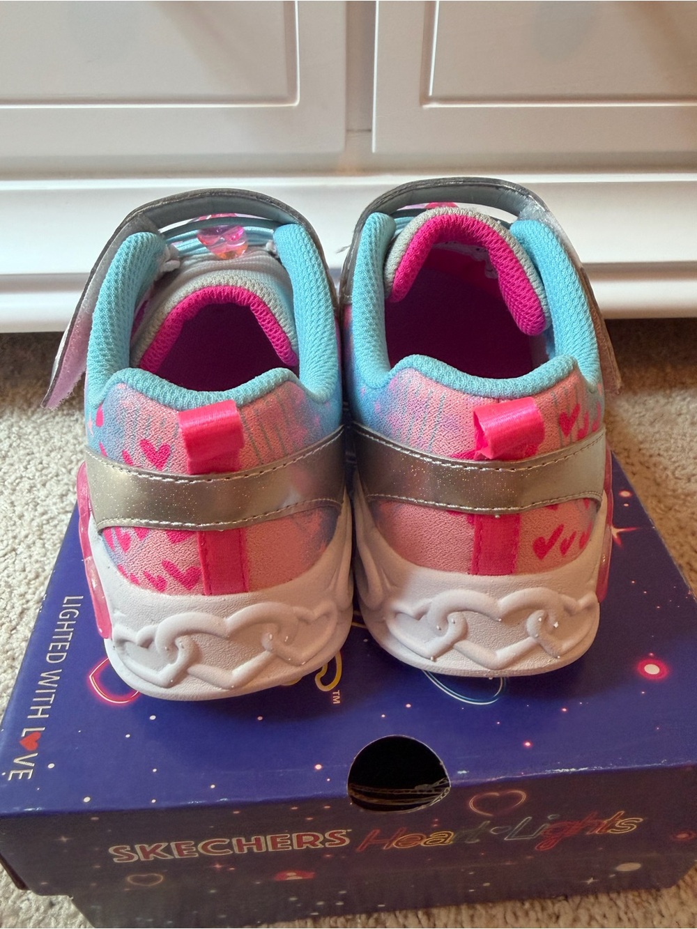 NWT Sketchers girls Heart Lights Heart Jewels size 1 pink blue sneakers shoes - Picture 7 of 9